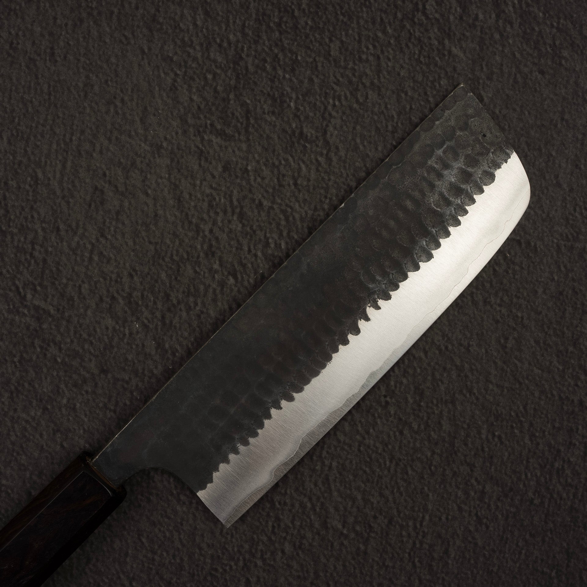 AnryuAogamiSuperHammeredKurouchiNakiri165mmEbonyHandleb.jpg Anryu Aogami Super Hammered Kurouchi Nakiri 165mm Ebony Handle, view 2