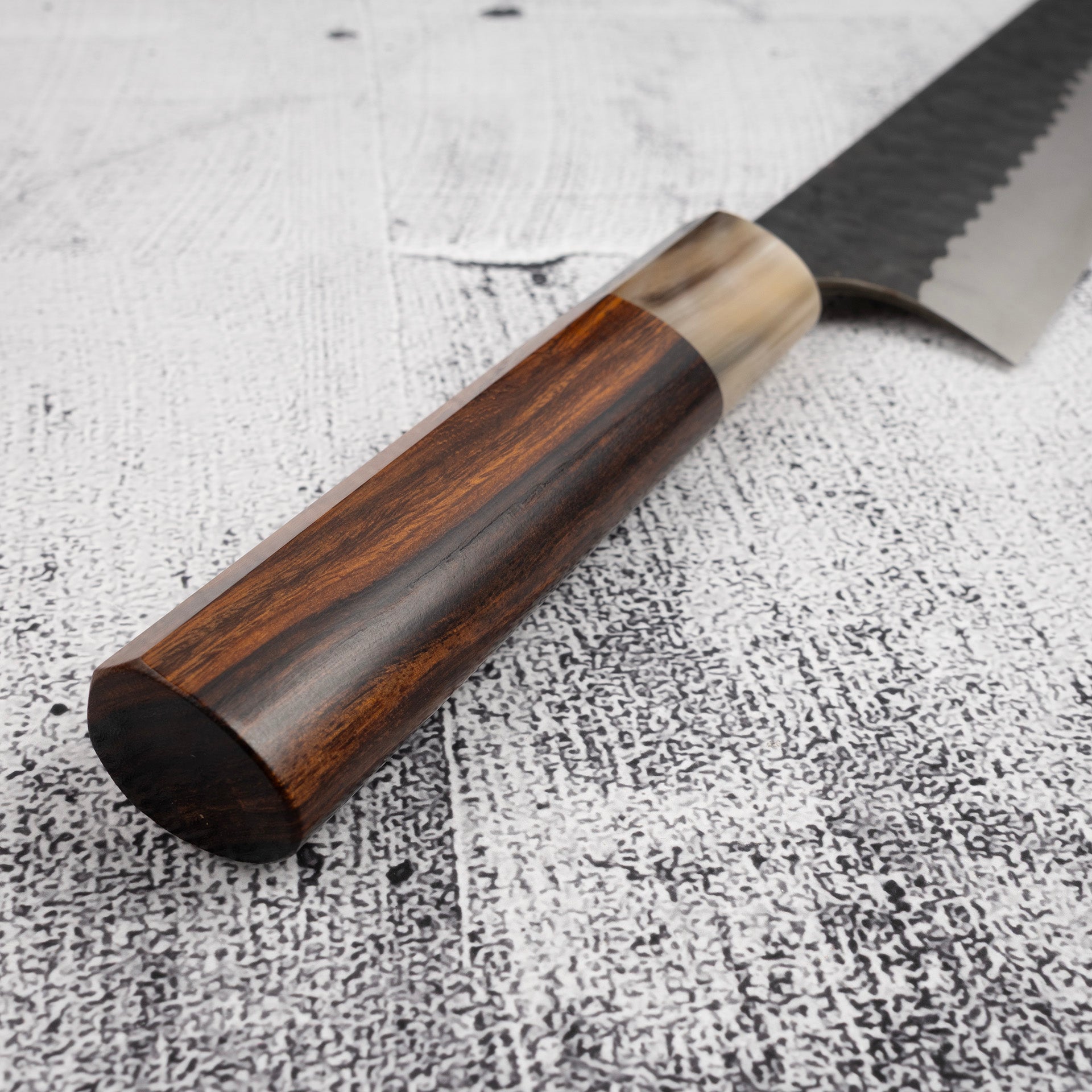 DSC_3889.jpg Masakage Koishi AS Gyuto 210mm Aogami Super Kurouchi Tsuchime K&S Hearted-shaped Ironwood Handle, view 5