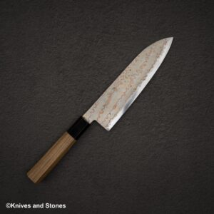 Hatsukokoro Hayabusa Blue 2 Rainbow Rainbow Damascus Santoku 180mm