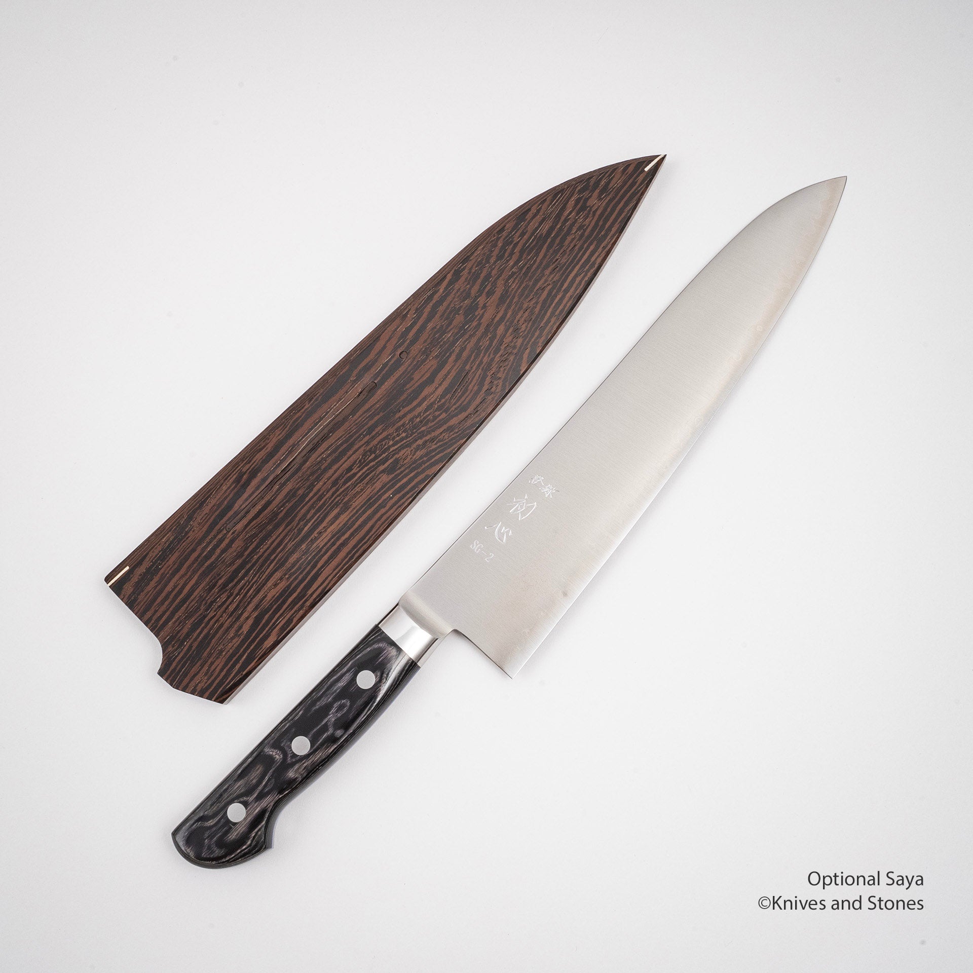 HatsukokoroHayabusaSG2Gyuto240mmMicartaWesternHandleF.jpg Hatsukokoro Hayabusa SG2 Gyuto 240mm Micarta Western Handle, view 5