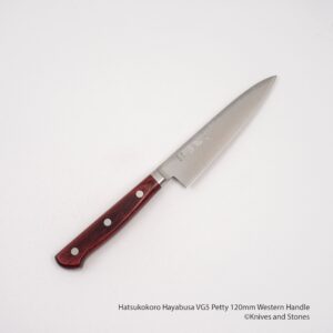 Hatsukokoro Hayabusa VG5 Western Handle Petty 120/150 mm Red Micarta Handle