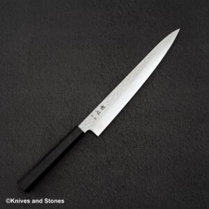 Hatsukokoro Hayabusa VG10 Damascus Tsuchime Sujihiki 270mm Ebony Handle