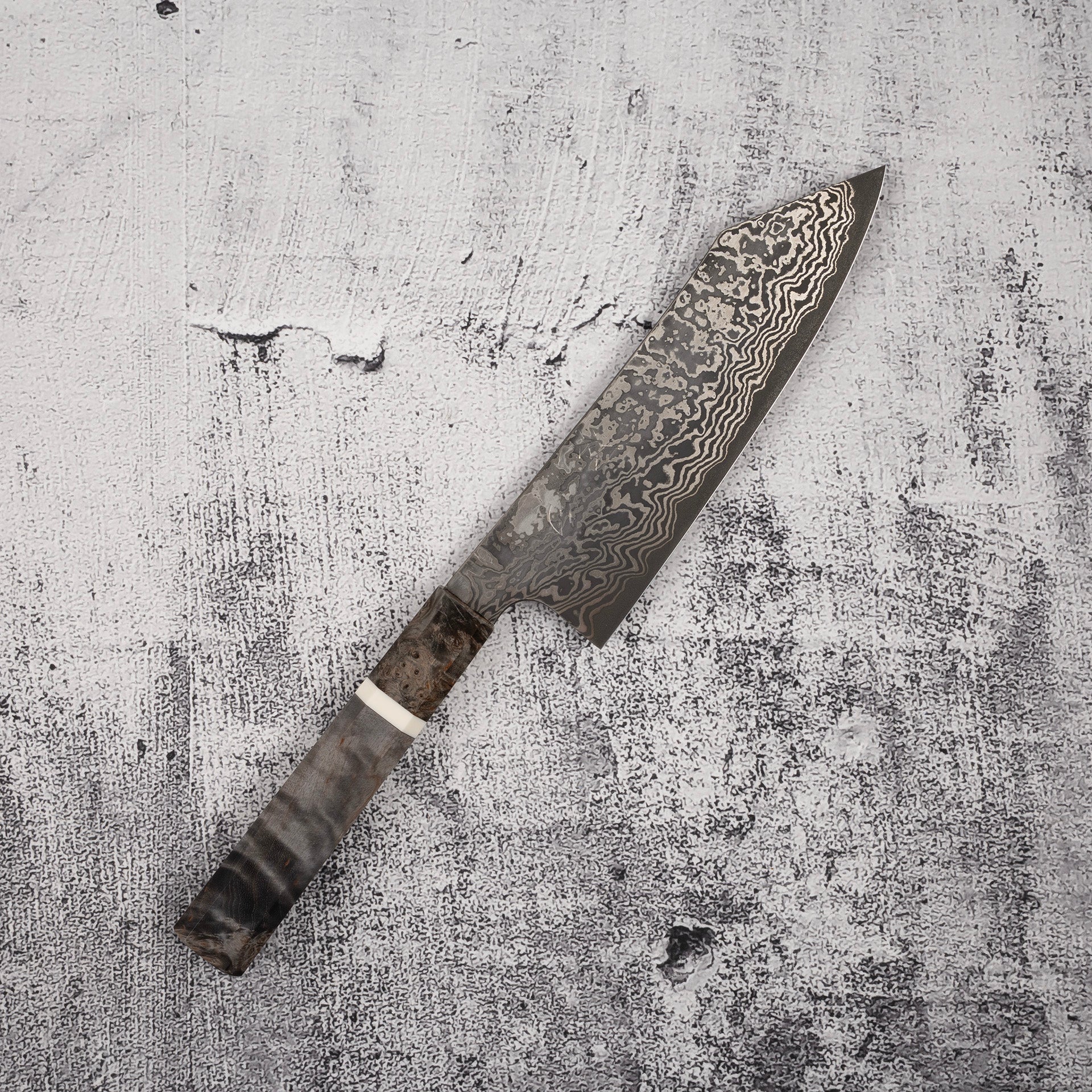 HatsukokoroxNigaraYorokobiSpecialSLDKurouchiDamascusBunkaPolisheda_9314b5fe-3afa-4411-8fc9-751aed62aecc.jpg Hatsukokoro x Nigara Yorokobi Special SLD Kurouchi Damascus Bunka Polished, view 2