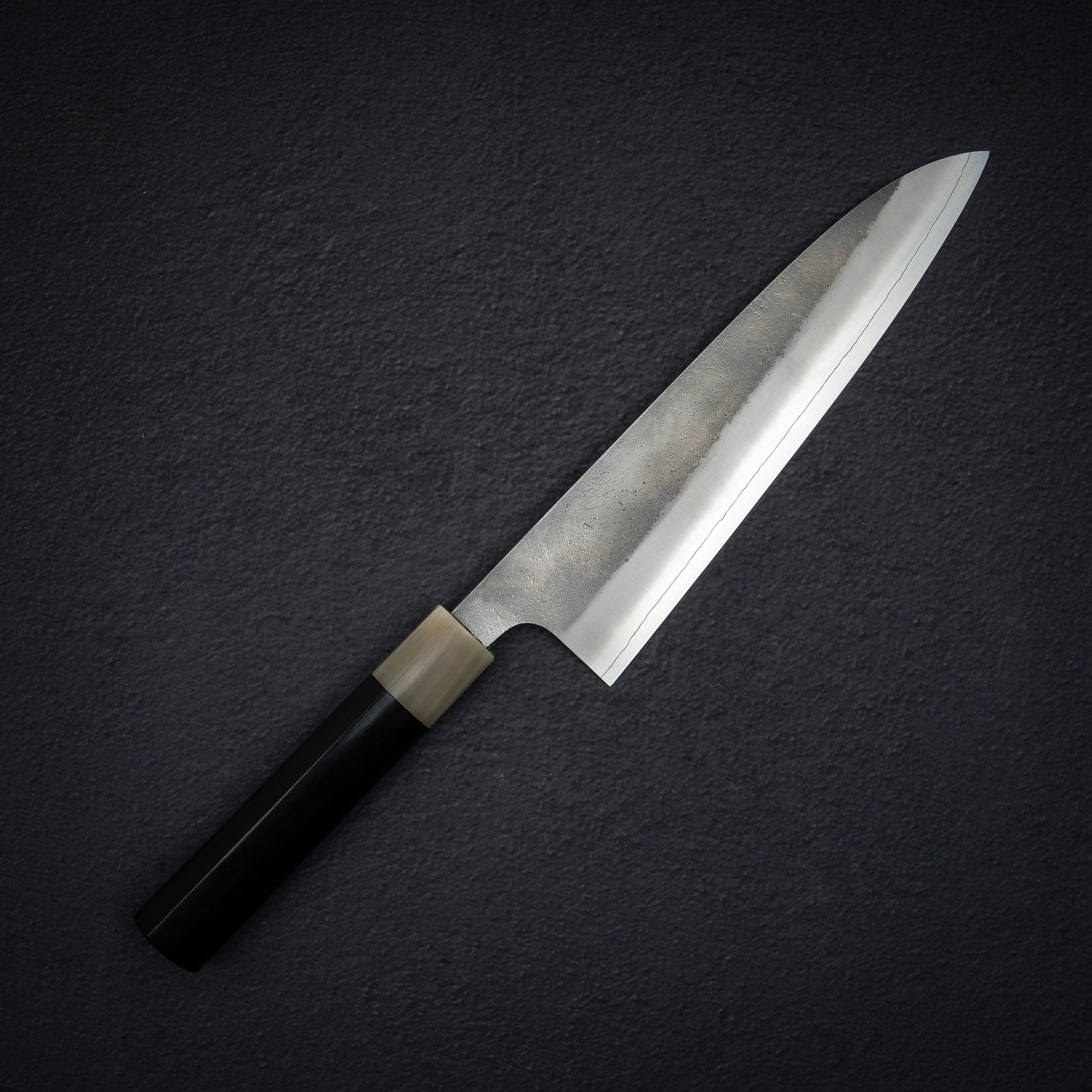 HatsukokoroxYoshikaneSKDNashijiGyuto210mmExtraTall_Heart-shapedEbonyHandlek.jpg Hatsukokoro x Yoshikane SKD Nashiji Gyuto 210mm Extra Tall, Heart-shaped Ebony Handle, view 2