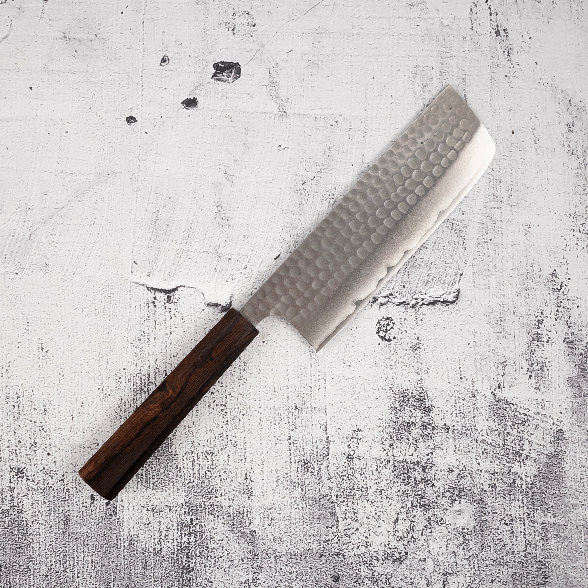 KatsushigeAnryuBlue2TsuchimeNakiriStainlessCladEbonyHandlea_0d6dcde5-7233-480a-bc17-c8514c3e382f.jpg Katsushige Anryu Blue 2 Tsuchime Nakiri 170mm Stainless Clad Ebony Handle, view 2