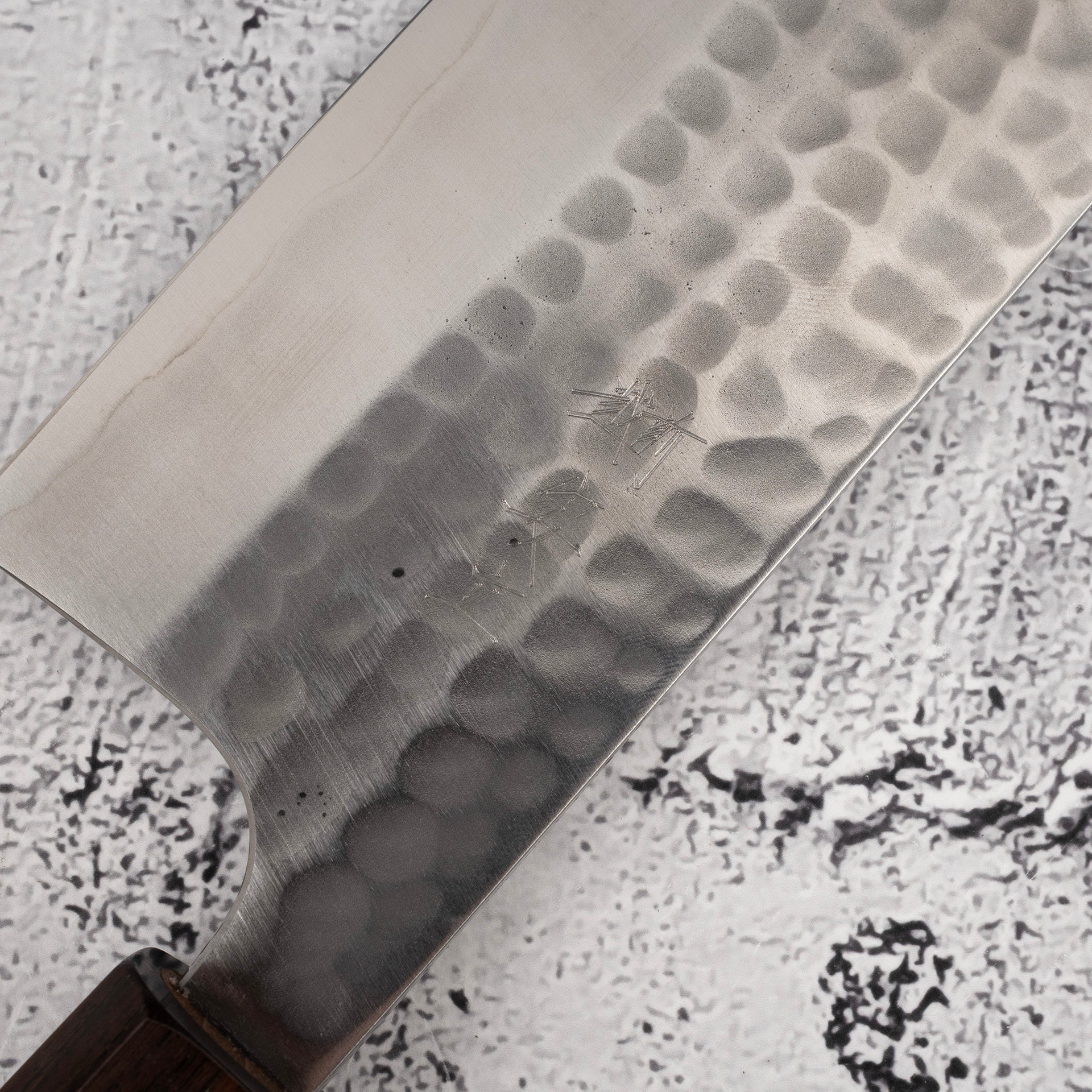 KatsushigeAnryuBlue2TsuchimeNakiriStainlessCladEbonyHandled_91bb4754-78f5-4466-878a-c588b7bd9026.jpg Katsushige Anryu Blue 2 Tsuchime Nakiri 170mm Stainless Clad Ebony Handle, view 4