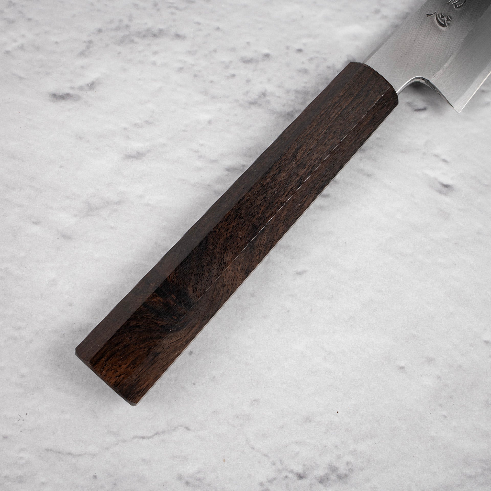 NakagawaBlue1WideBevelKasumiPetty150mmd.jpg Nakagawa Blue 1 Wide Bevel Kasumi Petty 150mm Ebony Handle, view 4