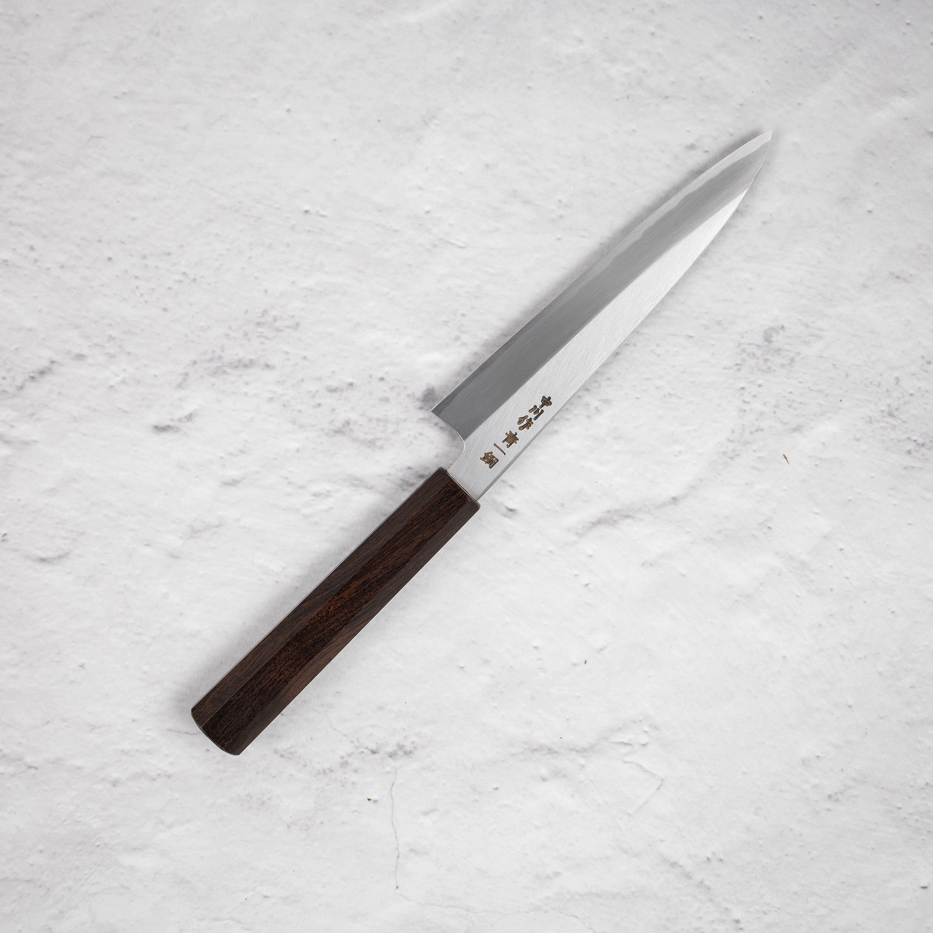 NakagawaBlue1WideBevelKasumiPetty150mme.jpg Nakagawa Blue 1 Wide Bevel Kasumi Petty 150mm Ebony Handle, view 5