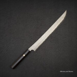 Nigara Anmon Kurozome Blue 2 Damascus Sakimaru Takobiki Yanagiba 330mm