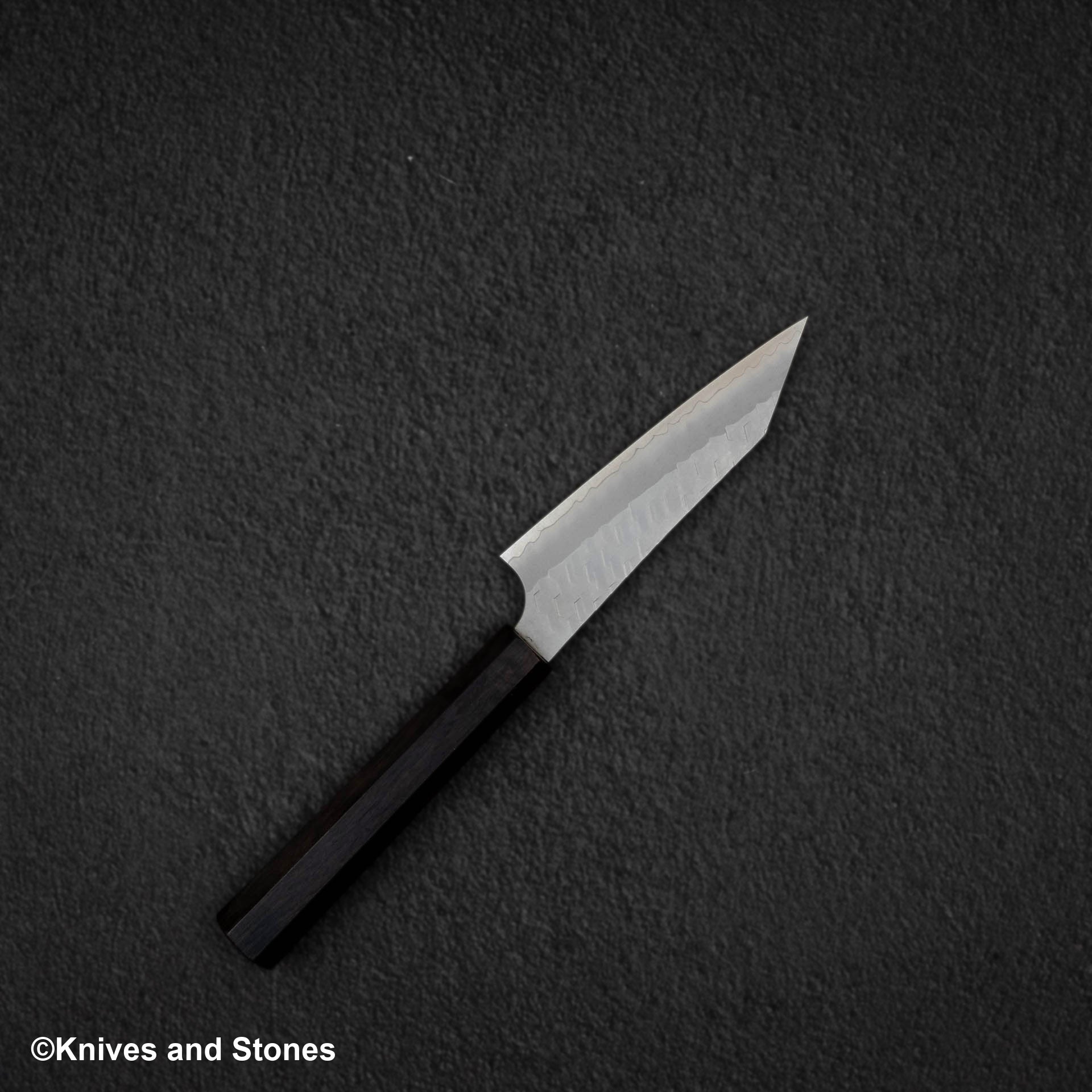 NigaraSG2MattMigakiTsuchimePettyKtip120mmEbonyHandle-20250319-05.jpg Nigara SG2 Matt Migaki Tsuchime K tip Petty 120mm, view 5