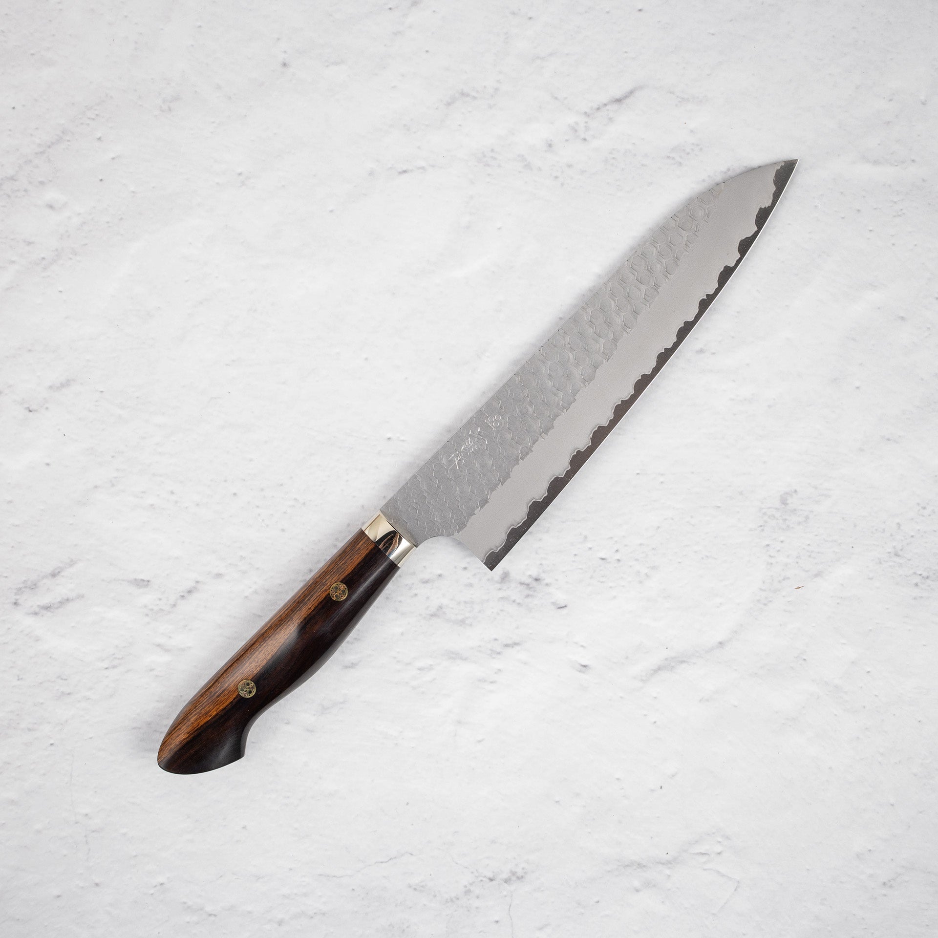 NigaraSG2TsuchimeGyuto210mmWesternIronwood-20250509-06.jpg Nigara SG2 Tsuchime Matt Migaki Gyuto 210mm Western Ironwood, view 2