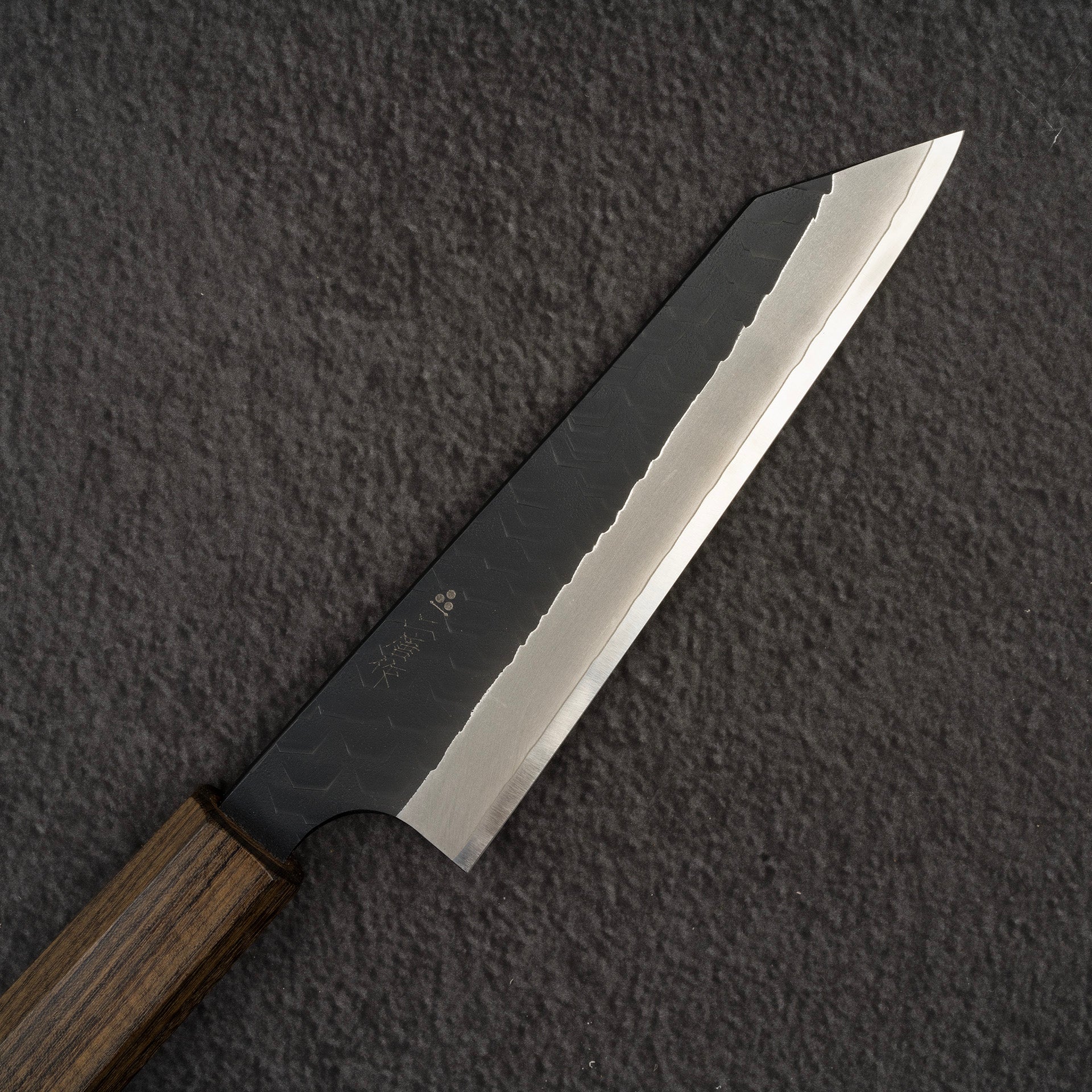 NigaraSG2TsuthimeKurouchiDoubleBevelHonesuki150mmBlackChacateb.jpg Nigara SG2 Kurouchi Tsuchime Double-bevel Honesuki (Boning knife) 150mm Black Cha, view 2