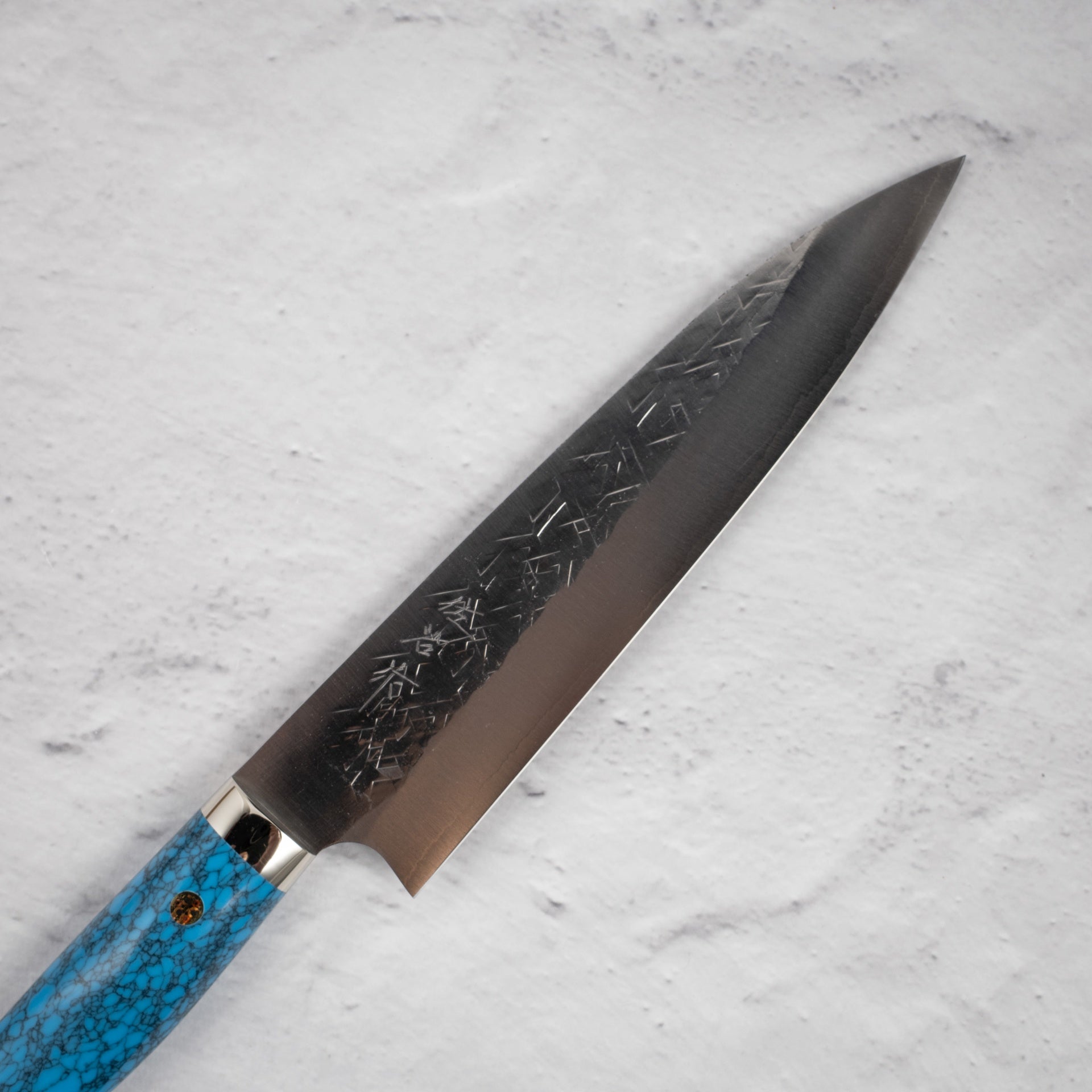 SajiSRS13Gyuto210mmBlueTurquoisemissingsaya-20250509-03.jpg Takeshi Saji SRS13 Gyuto 210mm Western Blue Turquosie, view 2