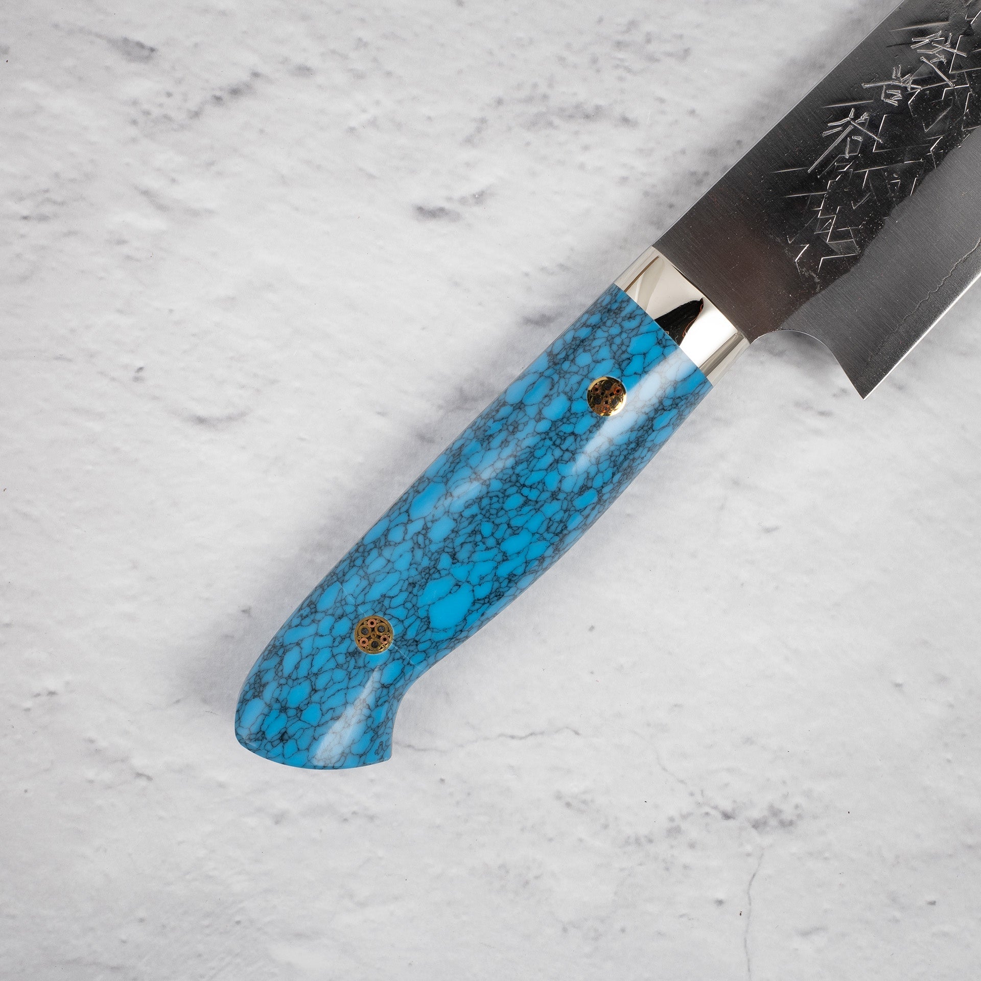 SajiSRS13Gyuto210mmBlueTurquoisemissingsaya-20250509-04.jpg Takeshi Saji SRS13 Gyuto 210mm Western Blue Turquosie, view 3