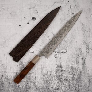 Takeshi Saji SG2 Black Damascus Sujihiki 240mm Heart-shaped Ironwood Handle