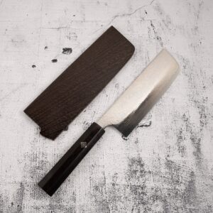 Takeshi Saji VG10 Rainbow Damascus Nakiri 165mm Ebony Handle Mosaic Pin