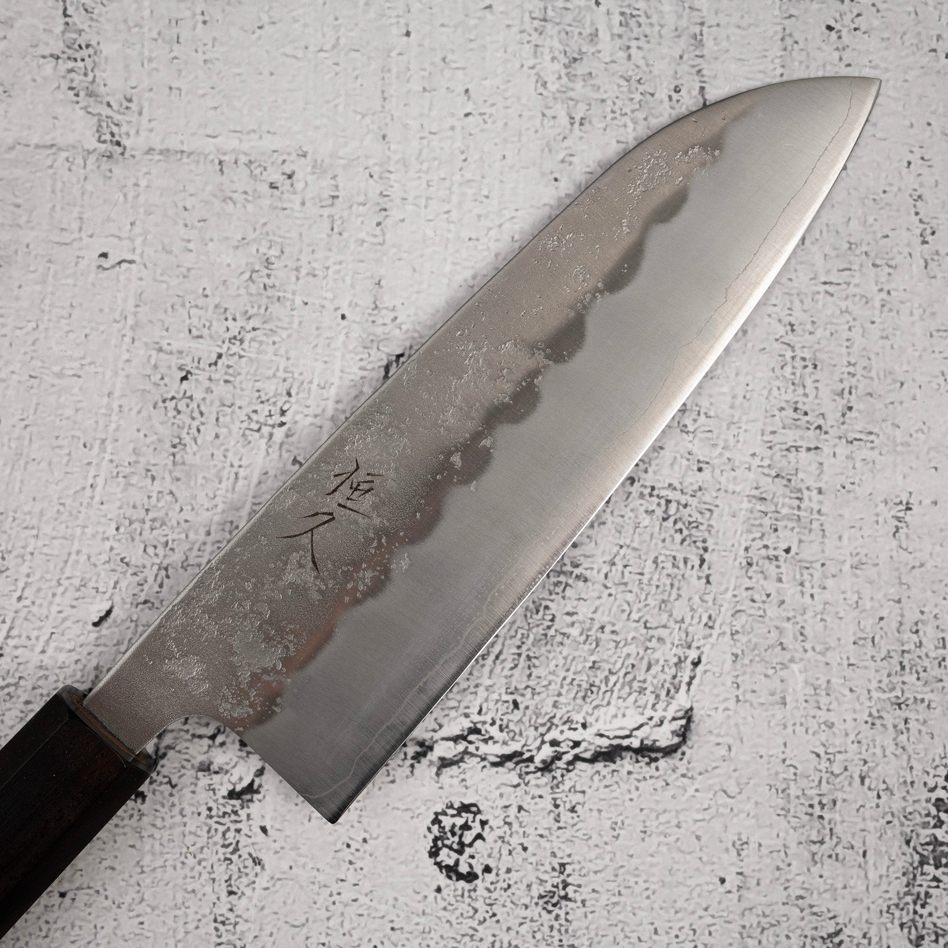 TsunehisaGinsanNashijiSantoku165mmEbonyHandleb.jpg Tsunehisa Ginsan Nashiji Santoku 165mm Ebony Handle, view 2