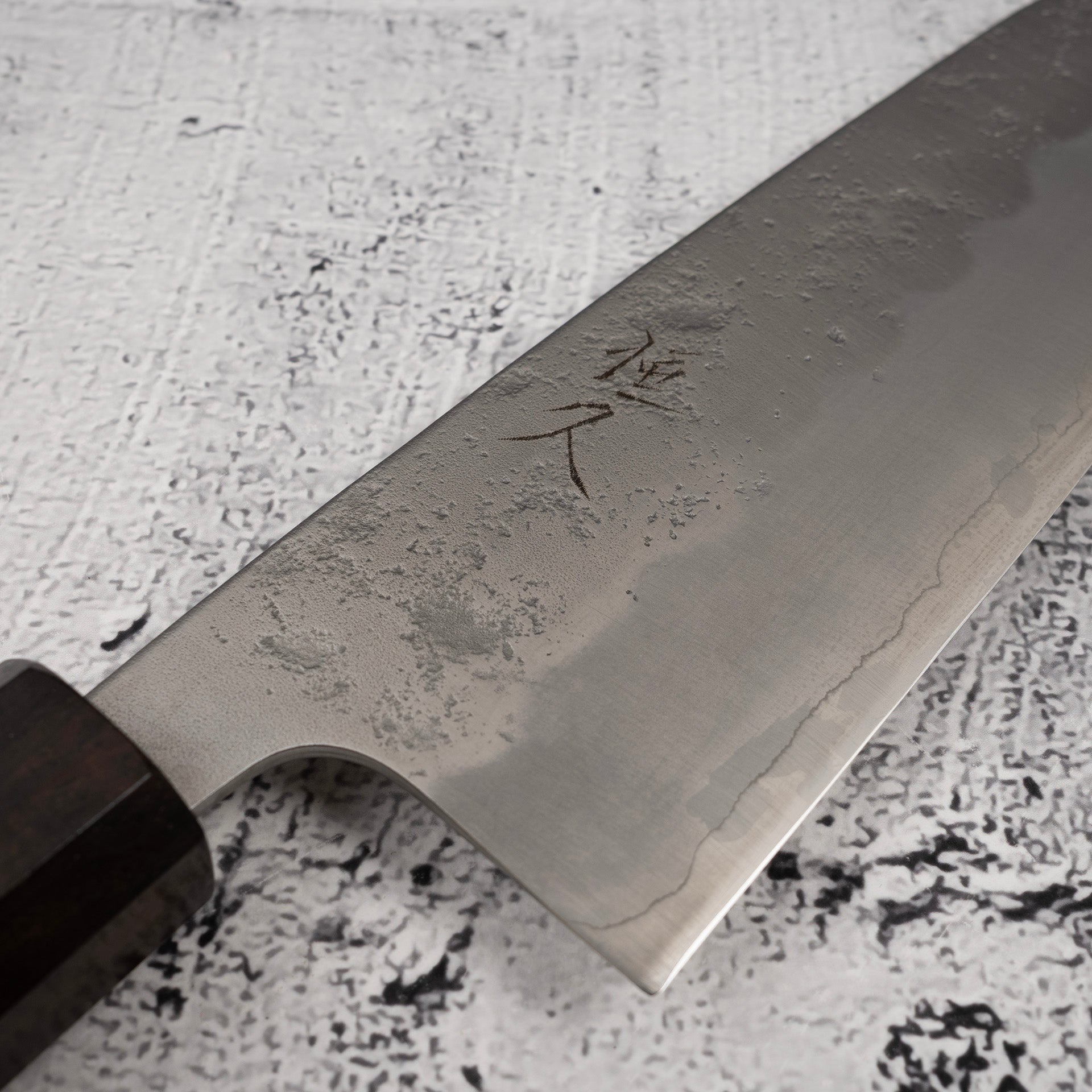 TsunehisaGinsanNashijiSantoku165mmEbonyHandlec.jpg Tsunehisa Ginsan Nashiji Santoku 165mm Ebony Handle, view 3