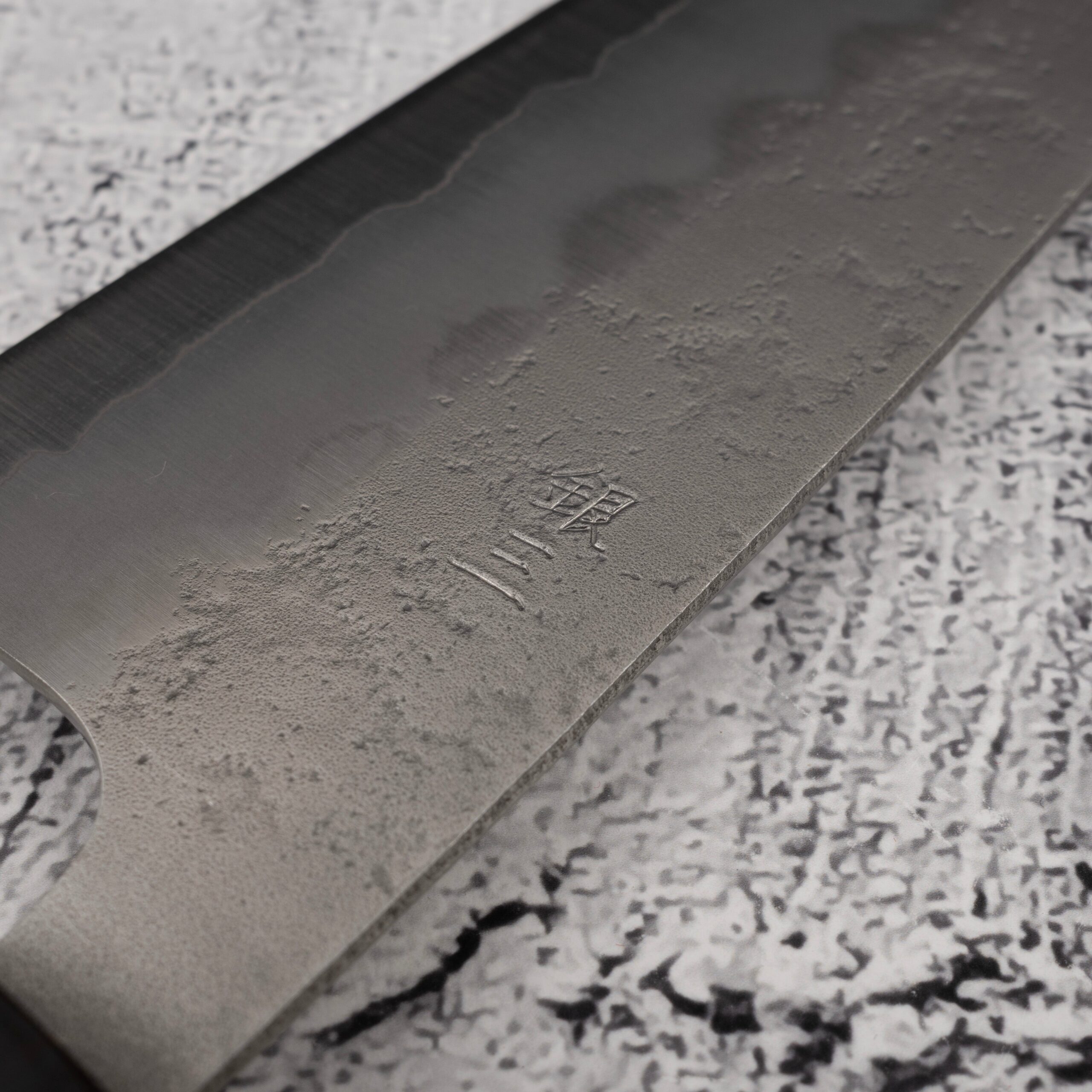 TsunehisaGinsanNashijiSantoku165mmEbonyHandled.jpg Tsunehisa Ginsan Nashiji Santoku 165mm Ebony Handle, view 4