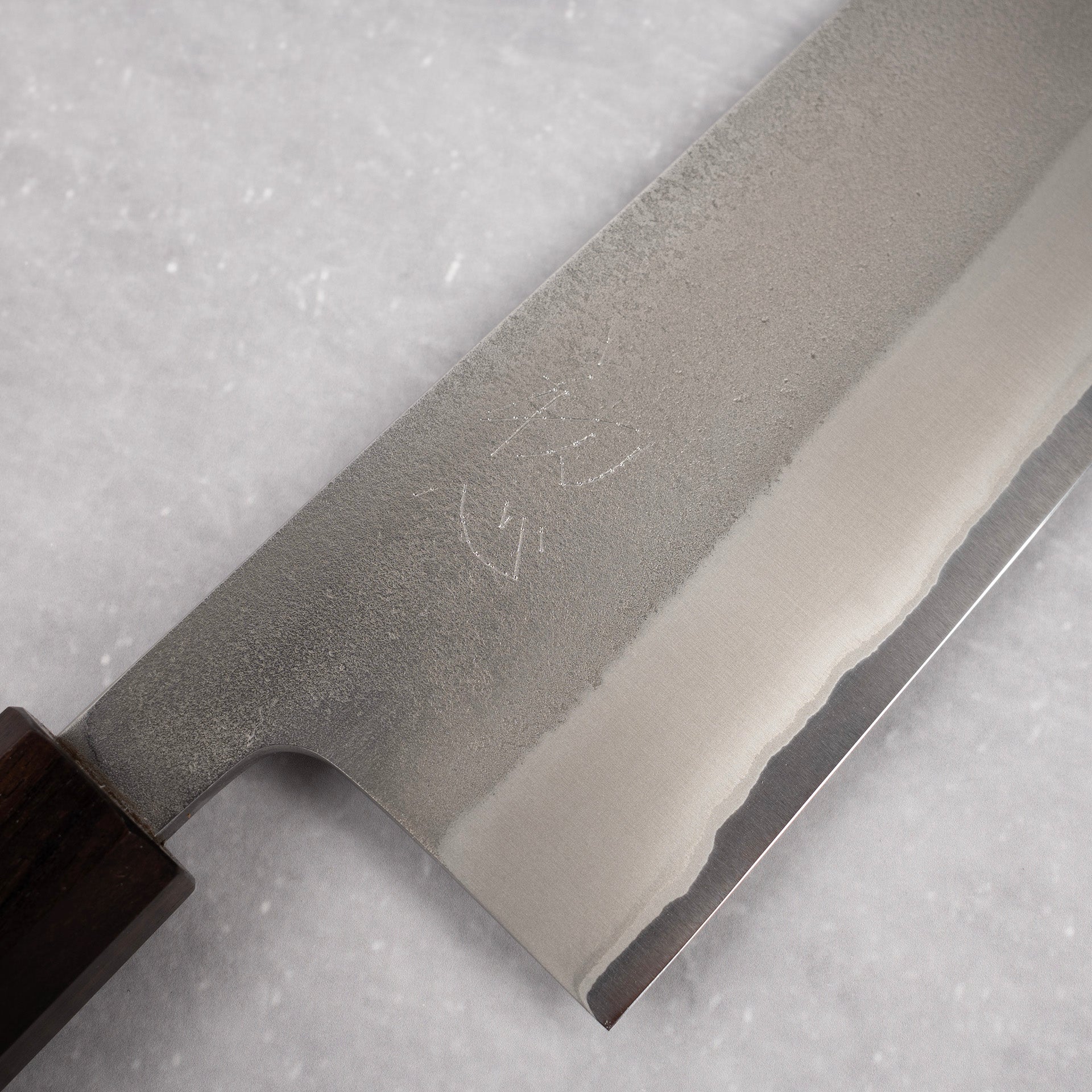 YoshikaneWhite2NashijiStainlessCladNakiri165mmEbonyHandlec.jpg Yoshikane White 2 Nashiji Stainless Clad Nakiri 165mm Ebony Handle, view 3