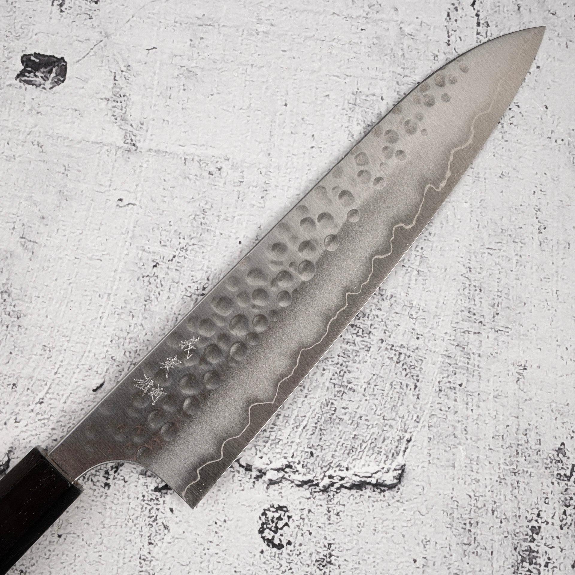 YoshimiKatoGinsanTsuchimeGyuto210mmb.jpg Yoshimi Kato Forged Ginsan Tsuchime Gyuto 210mm, view 2